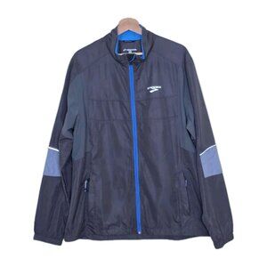 Brooks Canopy Windbreaker Men XL Gray Blue Pockes Full Zip Running Jacket Active